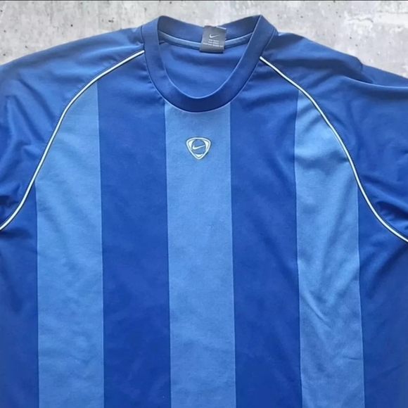 Nike Y2K Soccer Jersey Mens XL Blue Striped Training T-Shirt Center Swoosh Logo - Picture 8 of 13